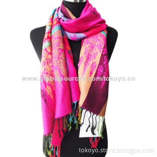 Jacquard scarf with stripe and floral pattern, made of viscose, modal and wool, size of 180*70cm